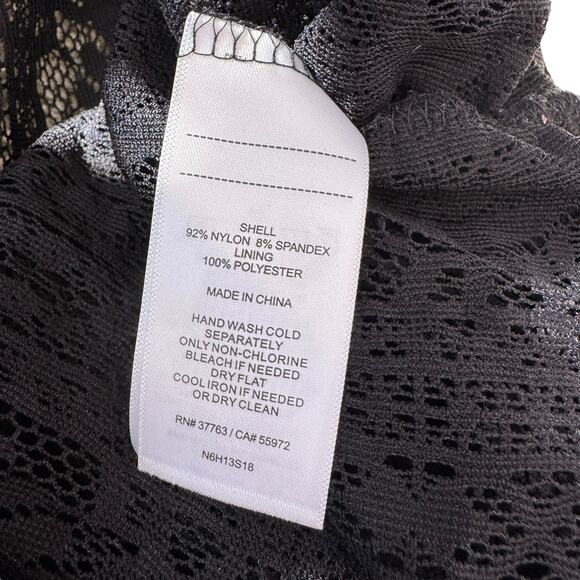 Laundry by Shelli Segal Black Lace See Thru Split Neck 3/4 Sleeve Blouse Size M - Picture 7 of 8